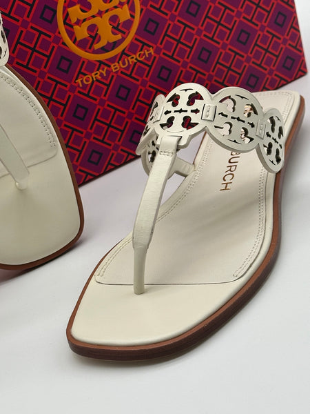 Authentic Tory Burch New Ivory Tiny Miller Thong Leather Sandal Size 9