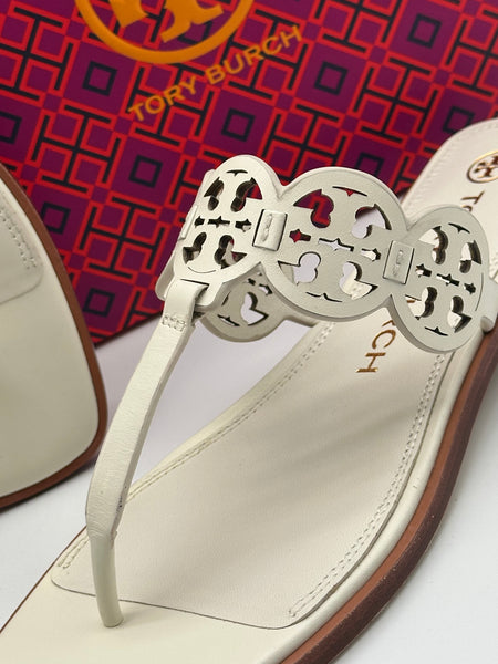 Authentic Tory Burch New Ivory Tiny Miller Thong Leather Sandal Size 9