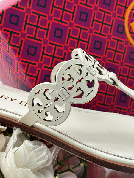 Authentic Tory Burch New Ivory Tiny Miller Thong Leather Sandal Size 9