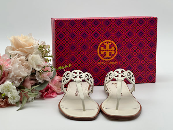 Authentic Tory Burch New Ivory Tiny Miller Thong Leather Sandal Size 9
