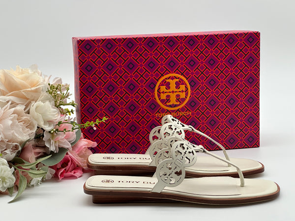 Authentic Tory Burch New Ivory Tiny Miller Thong Leather Sandal Size 9