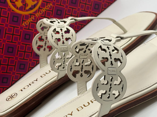 Authentic Tory Burch New Ivory Tiny Miller Thong Leather Sandal Size 9