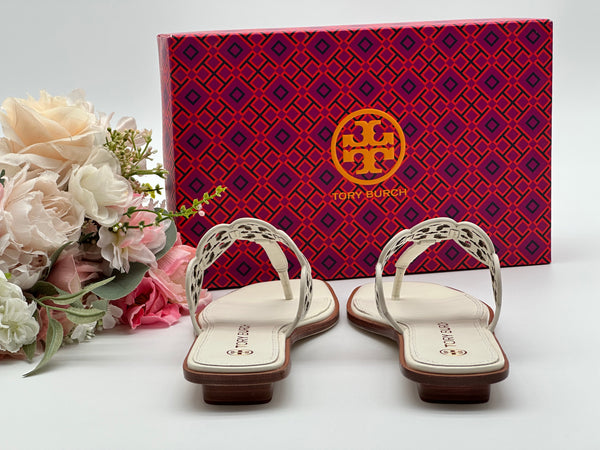 Authentic Tory Burch New Ivory Tiny Miller Thong Leather Sandal Size 9