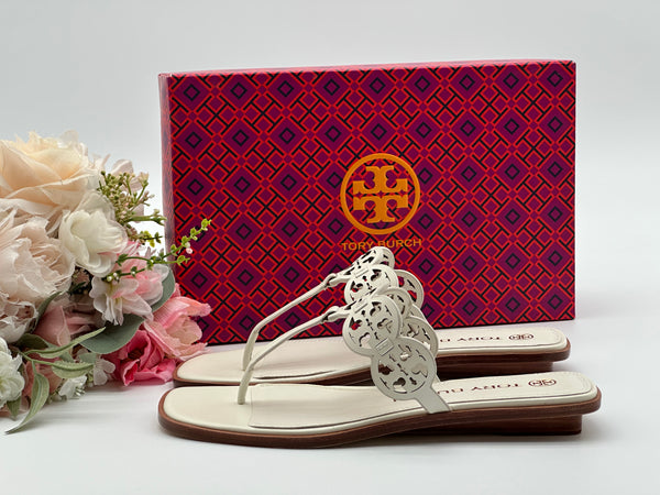 Authentic Tory Burch New Ivory Tiny Miller Thong Leather Sandal Size 9