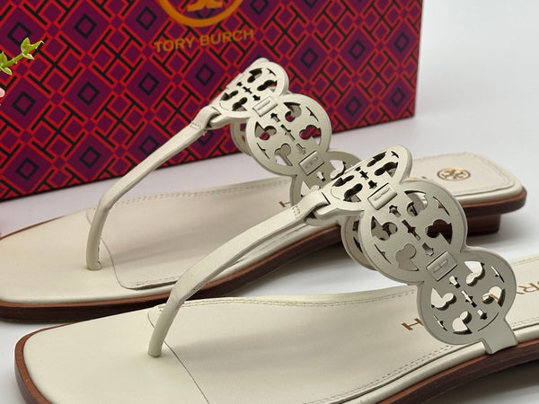 Authentic Tory Burch New Ivory Tiny Miller Thong Leather Sandal Size 9