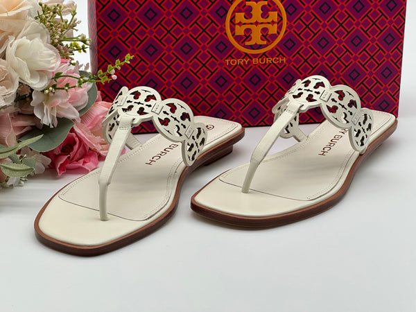 Authentic Tory Burch New Ivory Tiny Miller Thong Leather Sandal Size 9