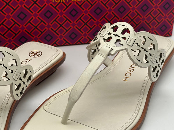 Authentic Tory Burch New Ivory Tiny Miller Thong Leather Sandal Size 9