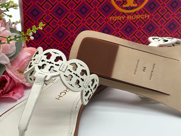 Authentic Tory Burch New Ivory Tiny Miller Thong Leather Sandal Size 9