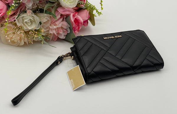 Michael Kors Black Large Double Zip Phone Wristlet Wallet
