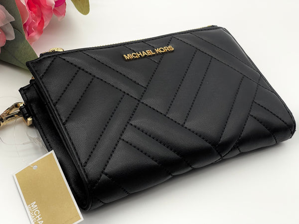 Michael Kors Black Large Double Zip Phone Wristlet Wallet