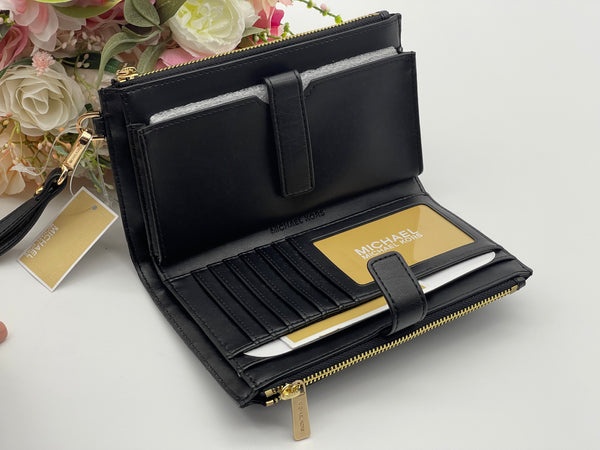 Michael Kors Black Large Double Zip Phone Wristlet Wallet