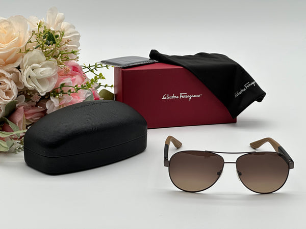Authentic Salvatore Ferragamo Men's Brown Shades Aviator Sunglasses