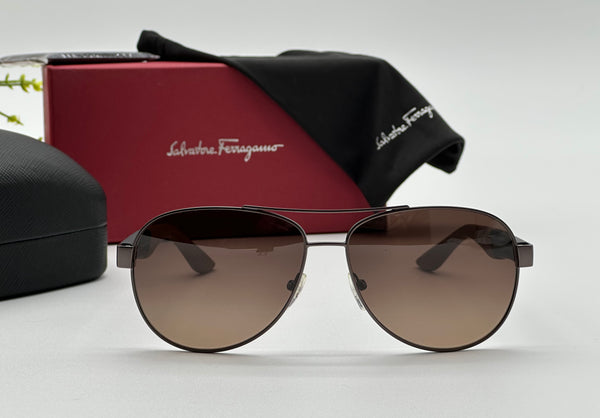Authentic Salvatore Ferragamo Men's Brown Shades Aviator Sunglasses