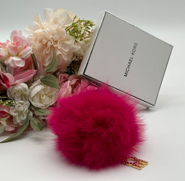 Michael Kors Large Fur Pom Pom LOVE Ultra Pink Gold Bag Purse Charm