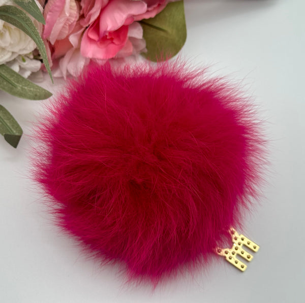 Michael Kors Large Fur Pom Pom LOVE Ultra Pink Gold Bag Purse Charm