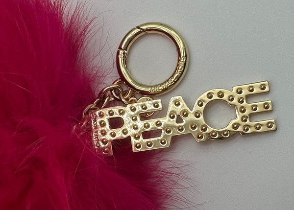 Michael Kors Large Fur Pom Pom LOVE Ultra Pink Gold Bag Purse Charm