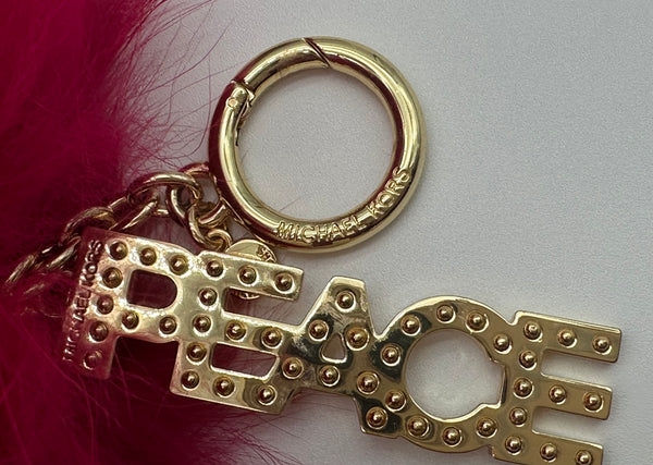 Michael Kors Large Fur Pom Pom LOVE Ultra Pink Gold Bag Purse Charm