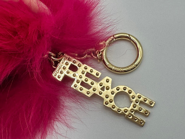 Michael Kors Large Fur Pom Pom LOVE Ultra Pink Gold Bag Purse Charm