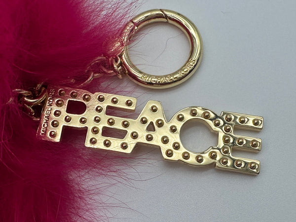 Michael Kors Large Fur Pom Pom LOVE Ultra Pink Gold Bag Purse Charm