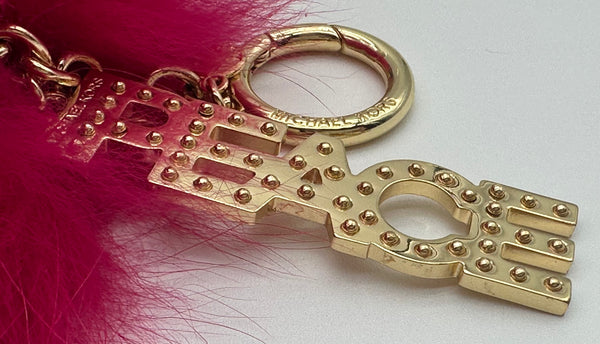 Michael Kors Large Fur Pom Pom LOVE Ultra Pink Gold Bag Purse Charm