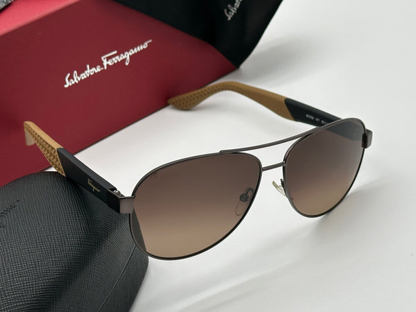 Authentic Salvatore Ferragamo Men's Brown Shades Aviator Sunglasses