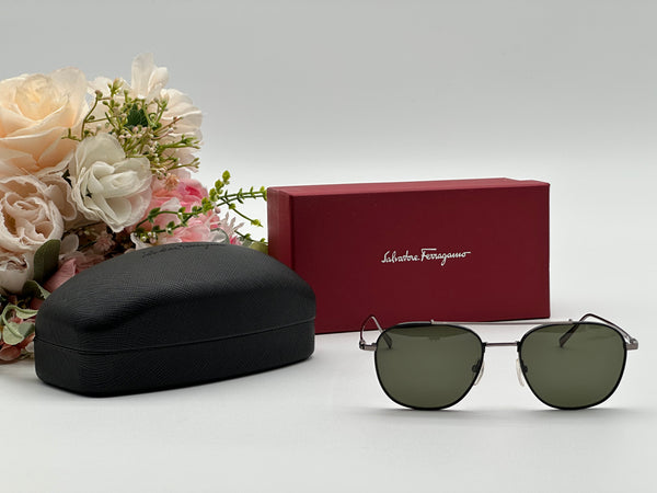 Authentic Salvatore Ferragamo Mens Silver Gray Sunglasses Frames Logo Aviator Glasses