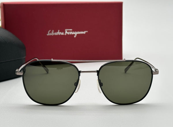 Authentic Salvatore Ferragamo Mens Silver Gray Sunglasses Frames Logo Aviator Glasses