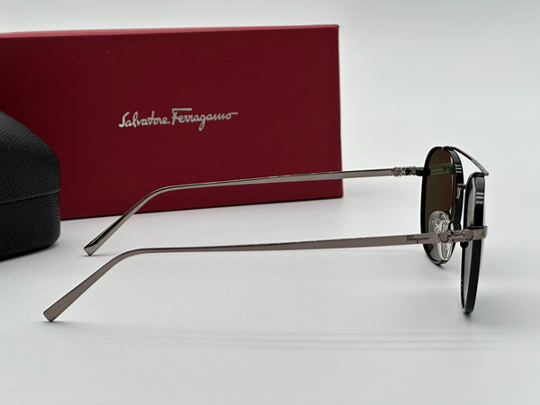 Authentic Salvatore Ferragamo Mens Silver Gray Sunglasses Frames Logo Aviator Glasses