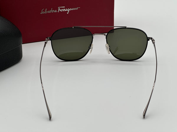 Authentic Salvatore Ferragamo Mens Silver Gray Sunglasses Frames Logo Aviator Glasses