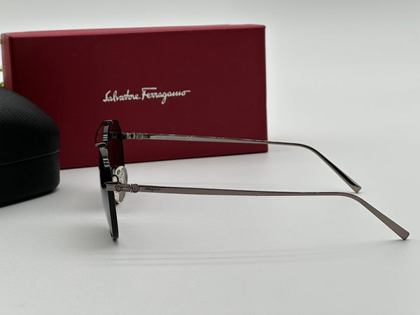 Authentic Salvatore Ferragamo Mens Silver Gray Sunglasses Frames Logo Aviator Glasses