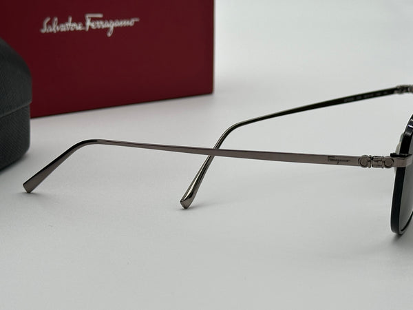 Authentic Salvatore Ferragamo Mens Silver Gray Sunglasses Frames Logo Aviator Glasses