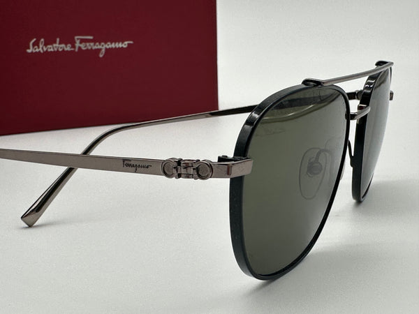 Authentic Salvatore Ferragamo Mens Silver Gray Sunglasses Frames Logo Aviator Glasses