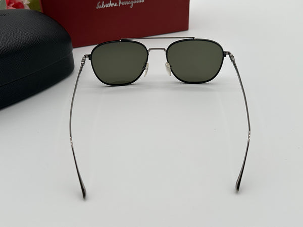 Authentic Salvatore Ferragamo Mens Silver Gray Sunglasses Frames Logo Aviator Glasses