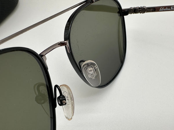 Authentic Salvatore Ferragamo Mens Silver Gray Sunglasses Frames Logo Aviator Glasses