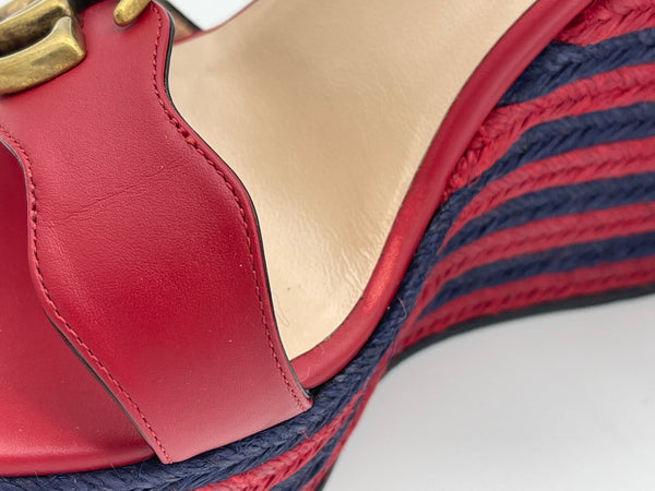 Authentic GUCCI Marmont Double G Leather Espadrille Platform Sandals