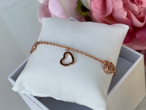 MICHAEL KORS 3 Charm MK Logo Rose Gold Slider Bracelet