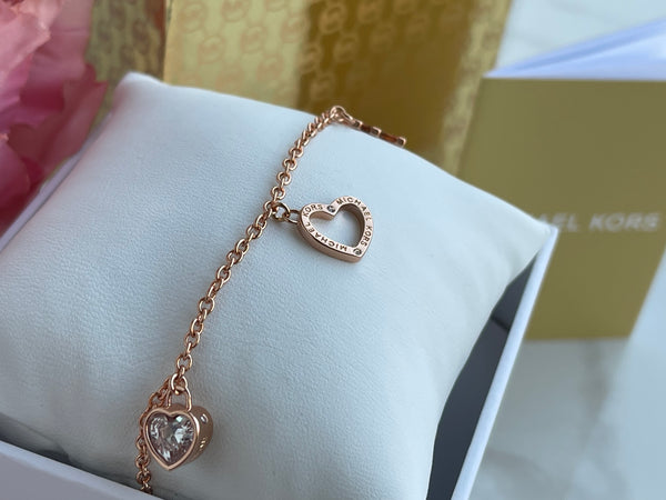 MICHAEL KORS 3 Charm MK Logo Rose Gold Slider Bracelet