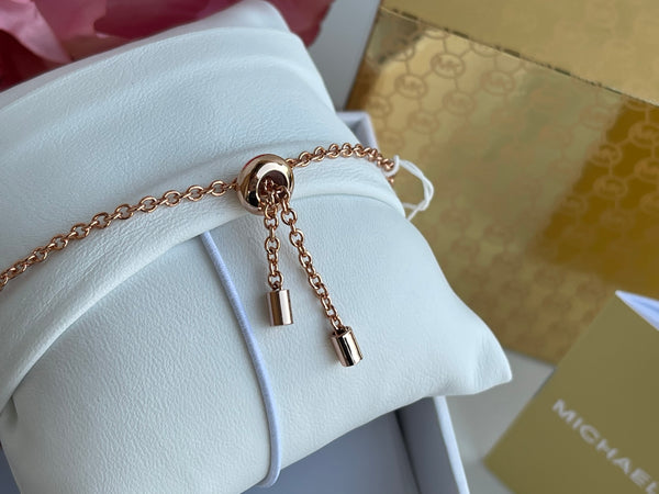 MICHAEL KORS 3 Charm MK Logo Rose Gold Slider Bracelet