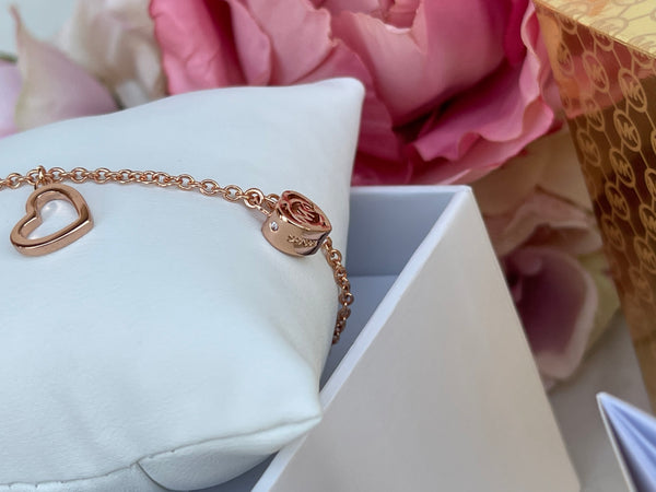 MICHAEL KORS 3 Charm MK Logo Rose Gold Slider Bracelet