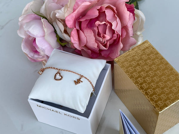 MICHAEL KORS 3 Charm MK Logo Rose Gold Slider Bracelet
