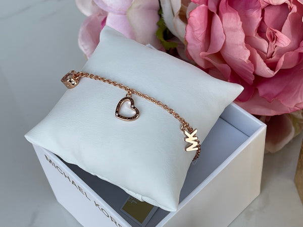 MICHAEL KORS 3 Charm MK Logo Rose Gold Slider Bracelet