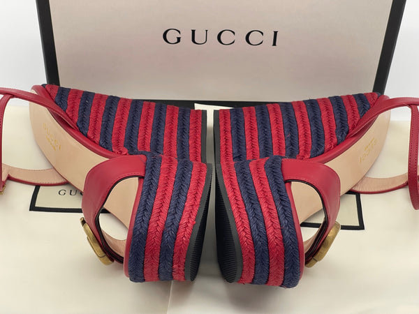 Authentic GUCCI Marmont Double G Leather Espadrille Platform Sandals