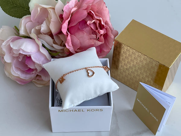 MICHAEL KORS 3 Charm MK Logo Rose Gold Slider Bracelet