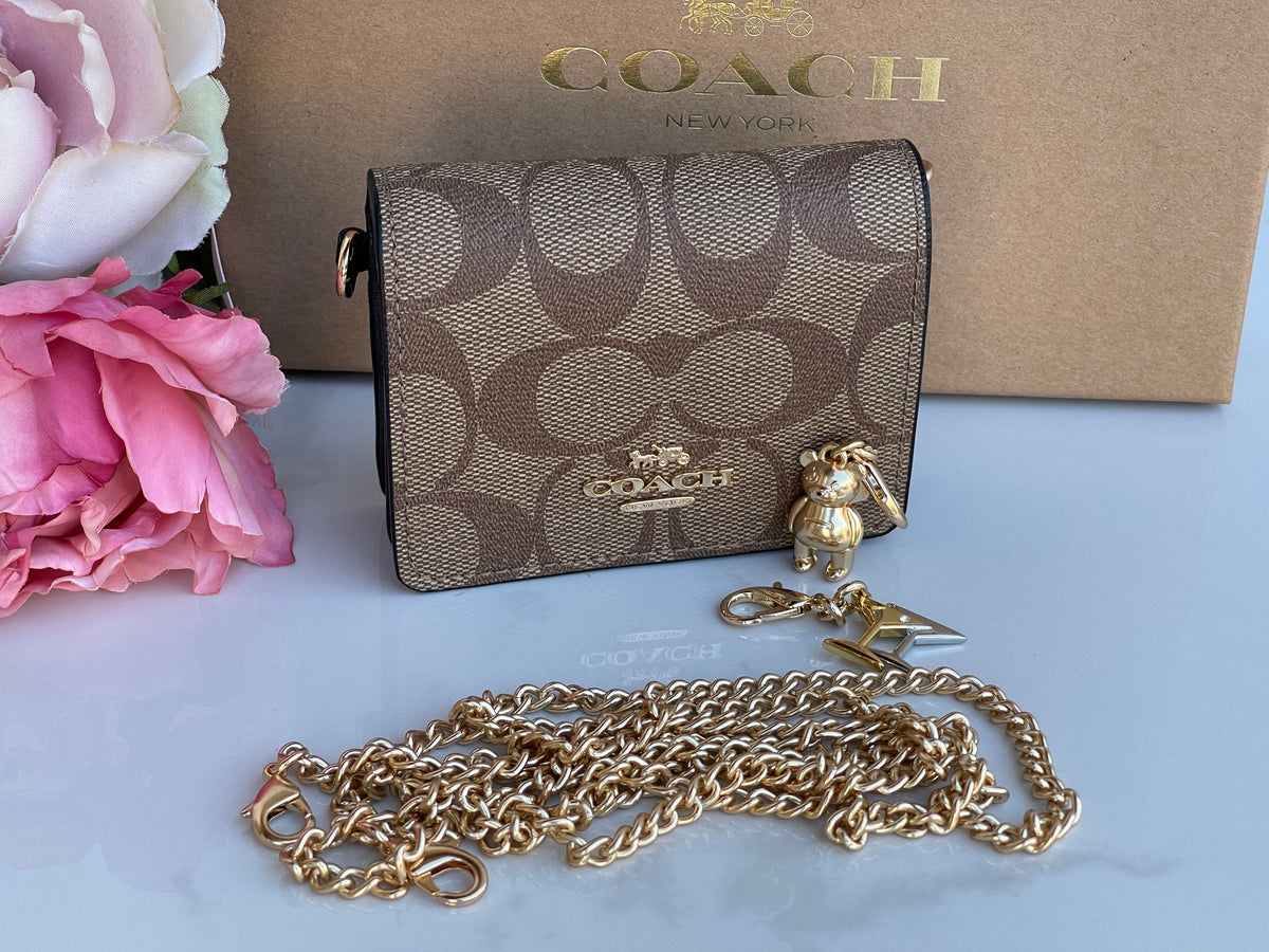Coach, Bags, Coach Boxed Mini Wallet On A Chain In Blocked Signature  Canvas