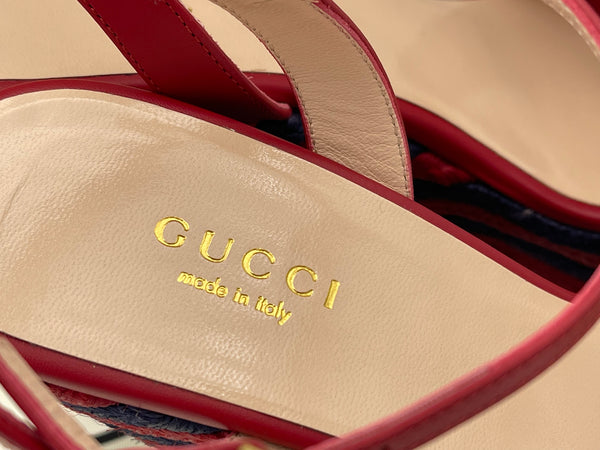 Authentic GUCCI Marmont Double G Leather Espadrille Platform Sandals