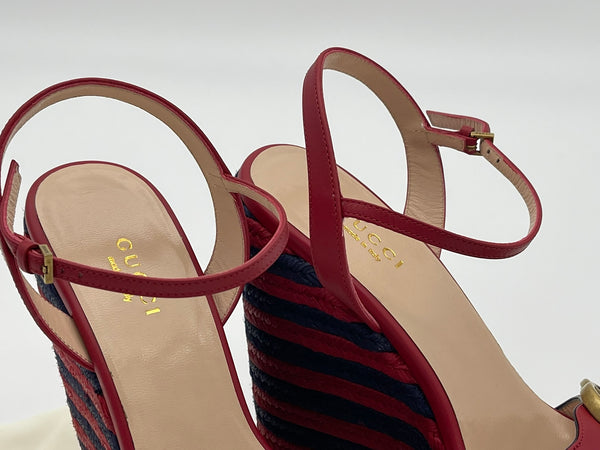 Authentic GUCCI Marmont Double G Leather Espadrille Platform Sandals