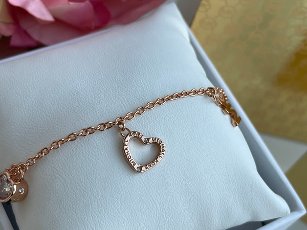 MICHAEL KORS 3 Charm MK Logo Rose Gold Slider Bracelet