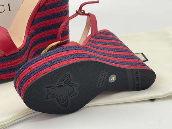 Authentic GUCCI Marmont Double G Leather Espadrille Platform Sandals