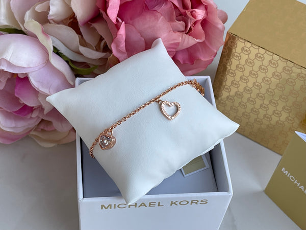 MICHAEL KORS 3 Charm MK Logo Rose Gold Slider Bracelet