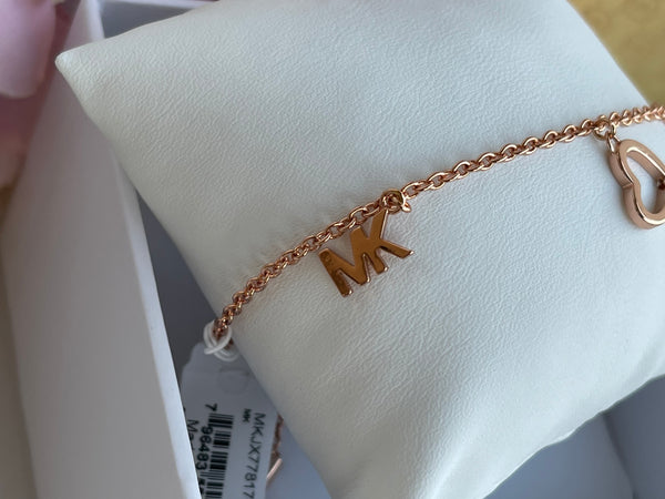 MICHAEL KORS 3 Charm MK Logo Rose Gold Slider Bracelet
